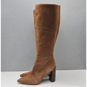 Vince Pilar Knee High Boot Women 9.5 WIDE CALF Amber Brown Suede Block Heel Fall